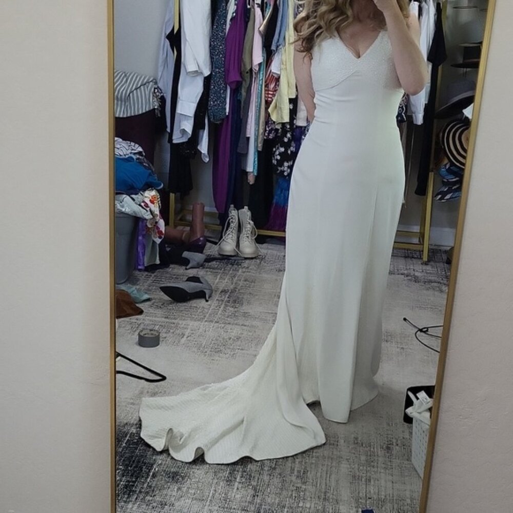 Vintage Oleg Cassini White Beaded Sparkle Wedding Gown With Long Train Size 8
